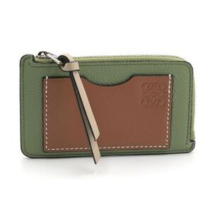 Loewe Coin Wallet Holder Rosemary Tan Calfskin Anagram Green Brown